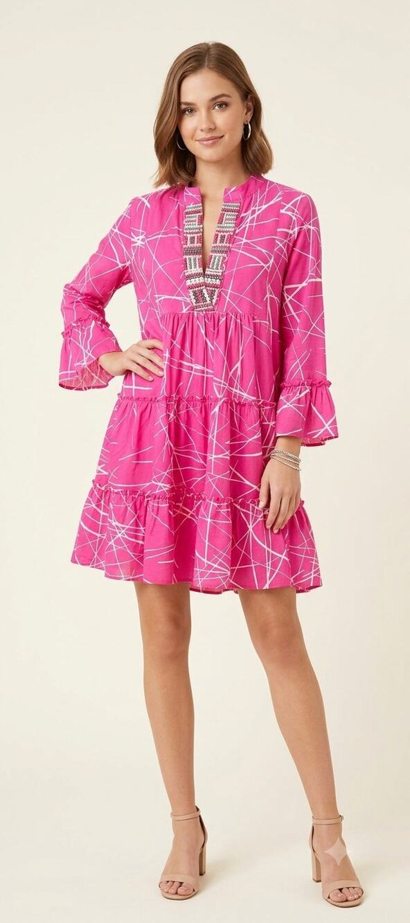 Sheridan French Pink Cotton Mini Dress Large
